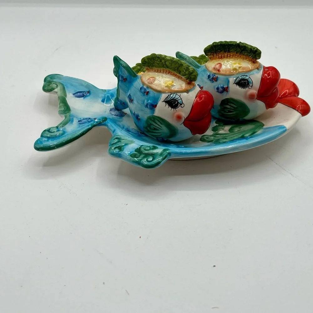 Colorful Ceramic Fish Decor with salt and pepper shakers